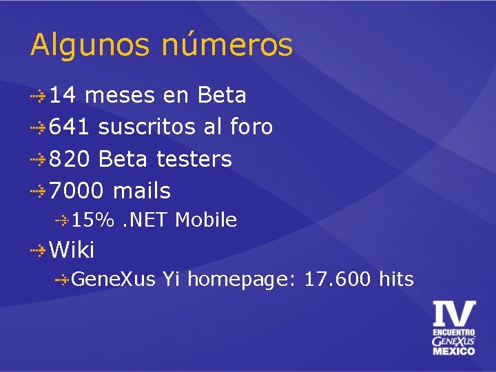 Algunos números 14 meses en Beta 641 suscritos al foro 820 Beta testers 7000