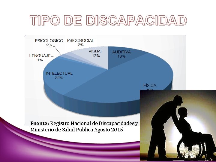 TIPO DE DISCAPACIDAD Fuente: Registro Nacional de Discapacidades y Ministerio de Salud Publica Agosto