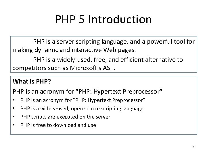 PHP 5 Introduction PHP is a server scripting language, and a powerful tool for PHP 5 Introduction PHP is a server scripting language, and a powerful tool for