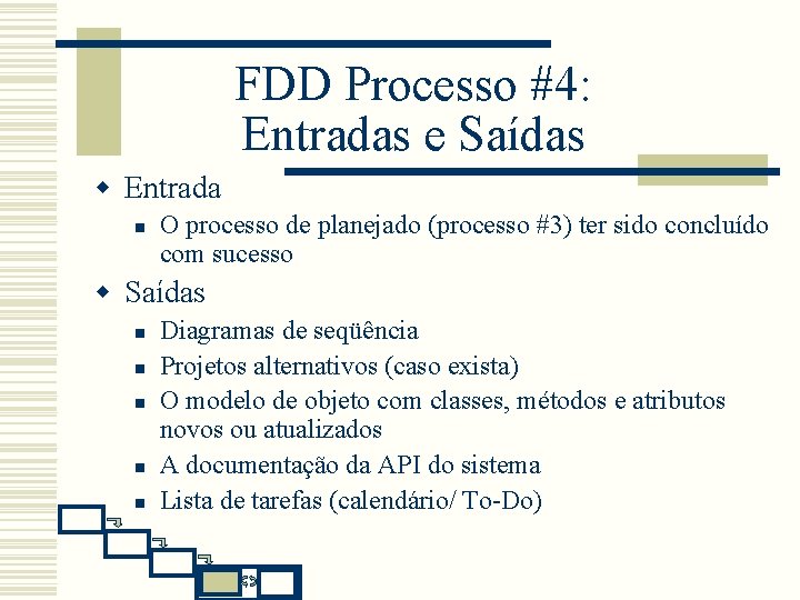 FDD Processo #4: Entradas e Saídas w Entrada n O processo de planejado (processo