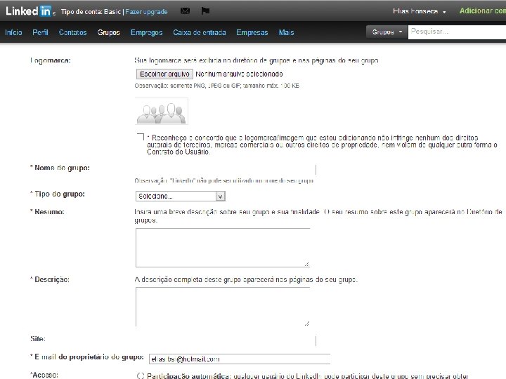 ELIELSO DIAS GRUPOS Criar um grupo Clique no botão “Grupos”, no topo da página,
