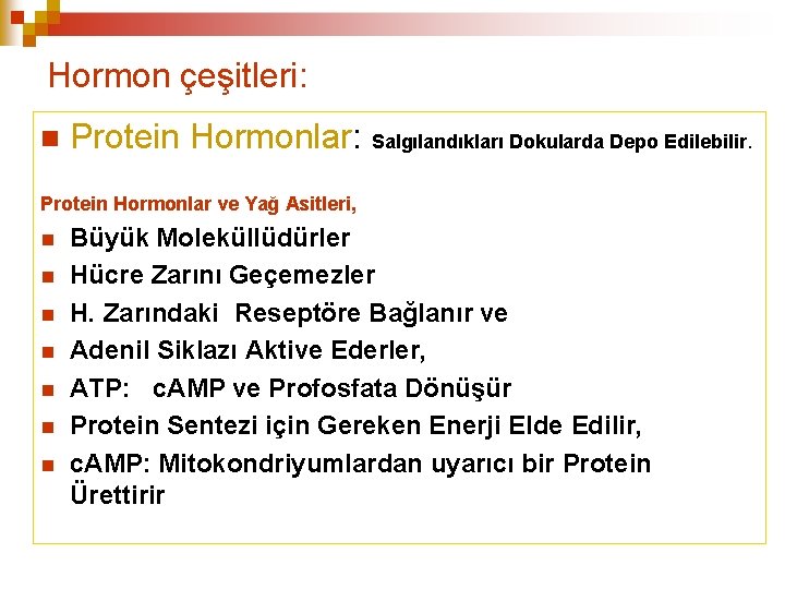 Hormon çeşitleri: Protein Hormonlar: Salgılandıkları Dokularda Depo Edilebilir. Protein Hormonlar ve Yağ Asitleri, Büyük