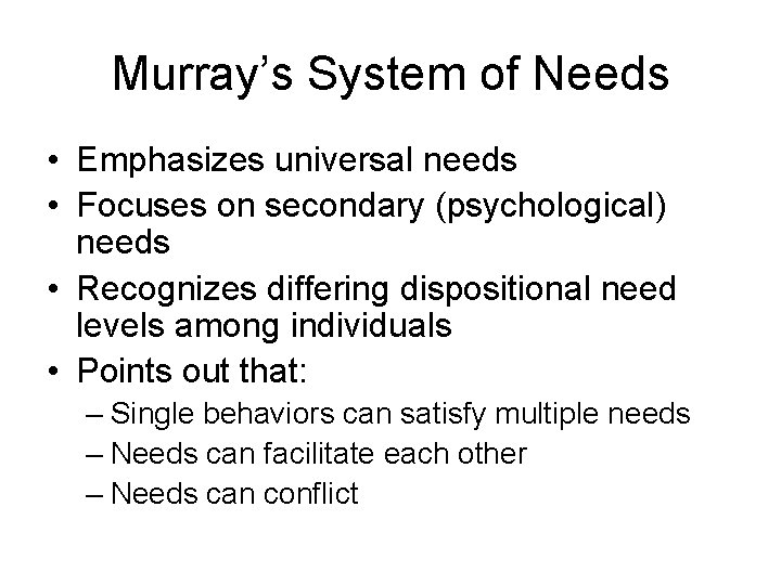 Chapter Five The Motive Perspective Basic Elements Needs