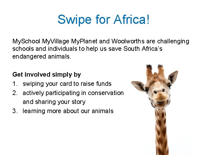 Swipe for Africa! My. School My. Village My. Planet and Woolworths are challenging schools