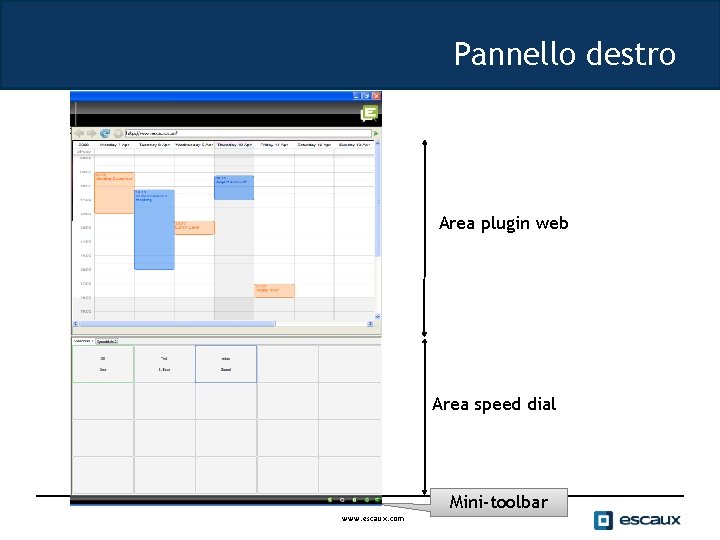 Pannello destro Area plugin web Area speed dial Mini-toolbar www. escaux. com 