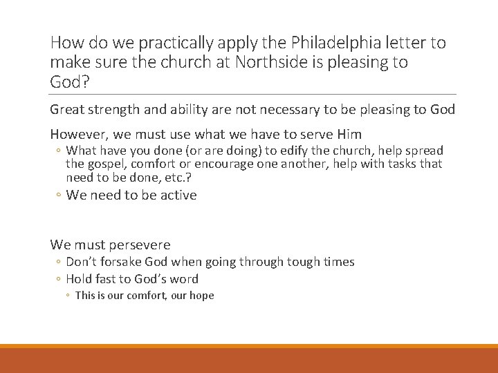 How do we practically apply the Philadelphia letter to make sure the church at