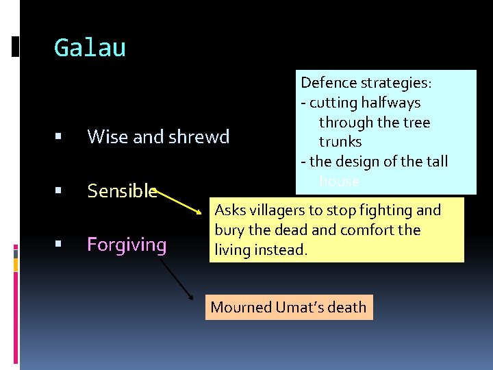 Galau Wise and shrewd Sensible Forgiving Defence strategies: - cutting halfways through the tree