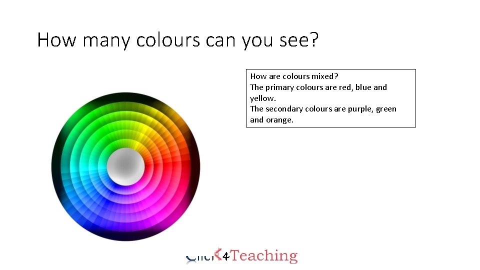 How many colours can you see? How are colours mixed? The primary colours are