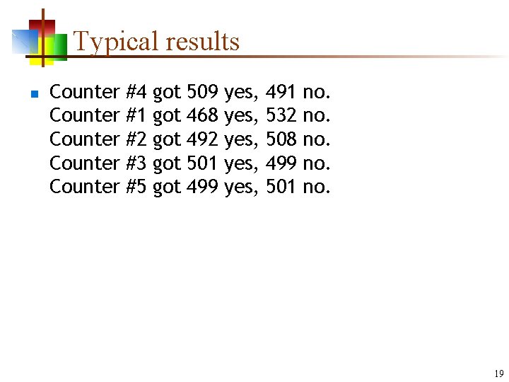 Typical results n Counter Counter #4 #1 #2 #3 #5 got got got 509