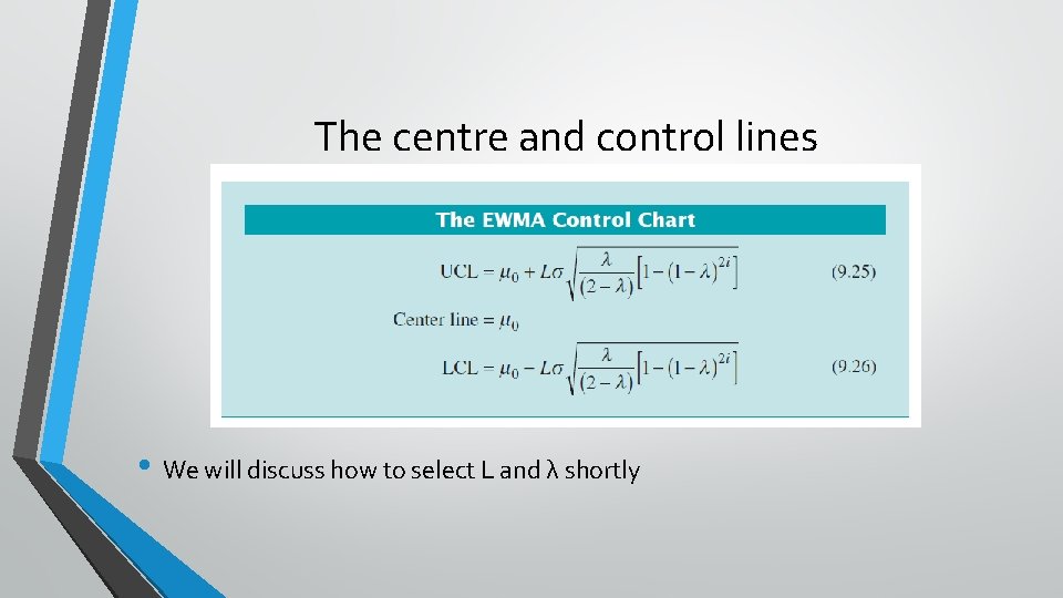 The centre and control lines • We will discuss how to select L and The centre and control lines • We will discuss how to select L and