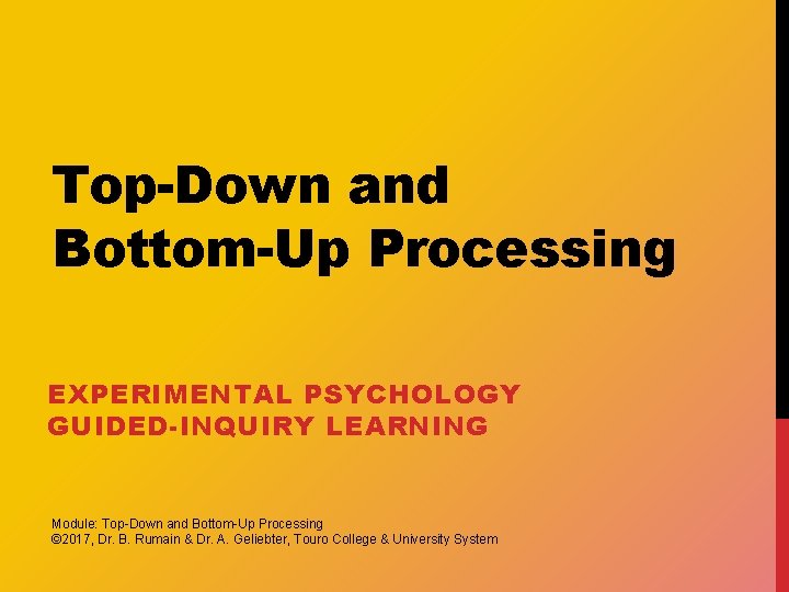 Top-Down and Bottom-Up Processing EXPERIMENTAL PSYCHOLOGY GUIDED-INQUIRY LEARNING Module: Top-Down and Bottom-Up Processing ©