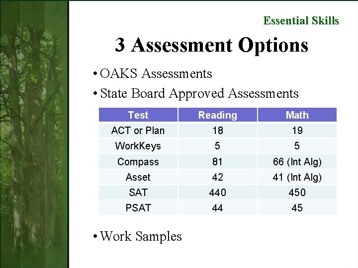 Essential Skills 3 Assessment Options • OAKS Assessments • State Board Approved Assessments Test