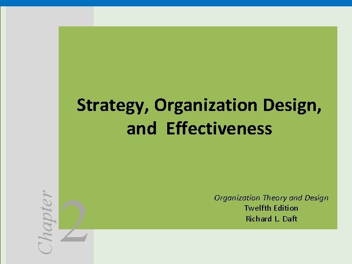 Chapter Strategy, Organization Design, and Effectiveness 2 Organization Theory and Design Twelfth Edition Richard