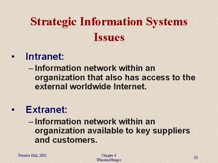 Strategic Information Systems Issues • Intranet: – Information network within an organization that also