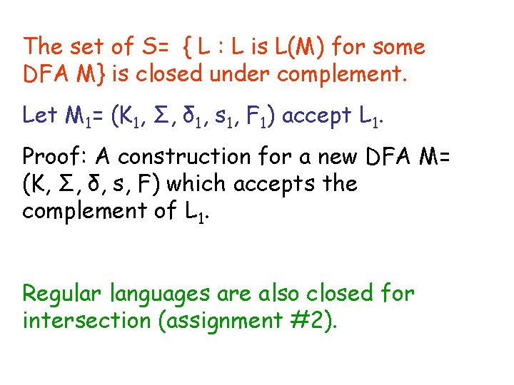 The set of S= { L : L is L(M) for some DFA M} The set of S= { L : L is L(M) for some DFA M}