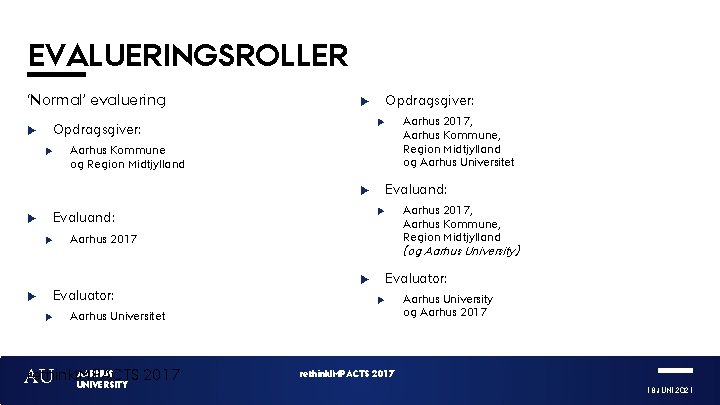 EVALUERINGSROLLER ‘Normal’ evaluering Opdragsgiver: Aarhus Kommune og Region Midtjylland Aarhus 2017 Evaluator: Aarhus Universitet