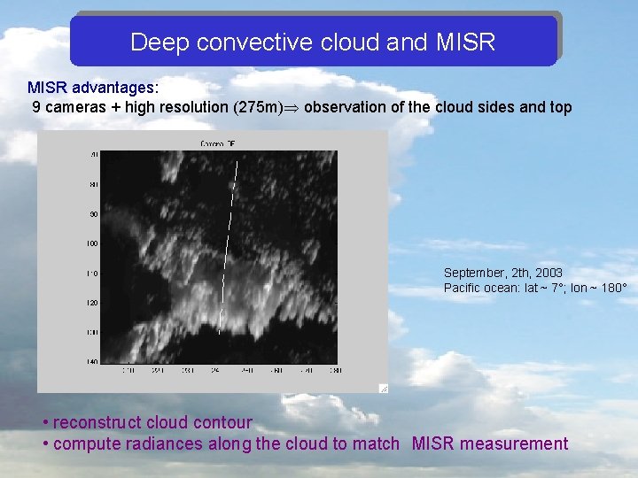 Deep convective cloud and MISR advantages: 9 cameras + high resolution (275 m) observation
