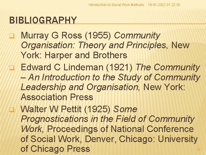Introduction to Social Work Methods 18 -01 -2022 01: 22: 38 BIBLIOGRAPHY q q