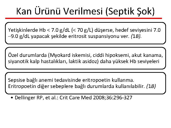 Kan Ürünü Verilmesi (Septik Şok) Yetişkinlerde Hb < 7. 0 g/d. L (< 70