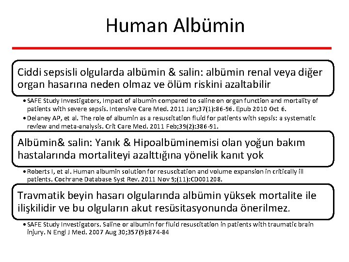 Human Albümin Ciddi sepsisli olgularda albümin & salin: albümin renal veya diğer organ hasarına