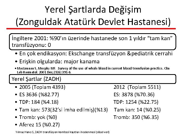 Yerel Şartlarda Değişim (Zonguldak Atatürk Devlet Hastanesi) İngiltere 2001: %90’ın üzerinde hastanede son 1