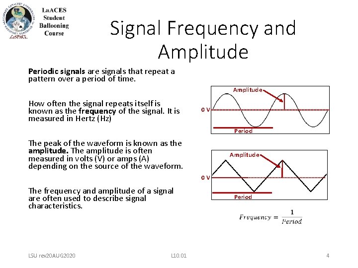 Signal Frequency and Amplitude Periodic signals are signals that repeat a pattern over a Signal Frequency and Amplitude Periodic signals are signals that repeat a pattern over a