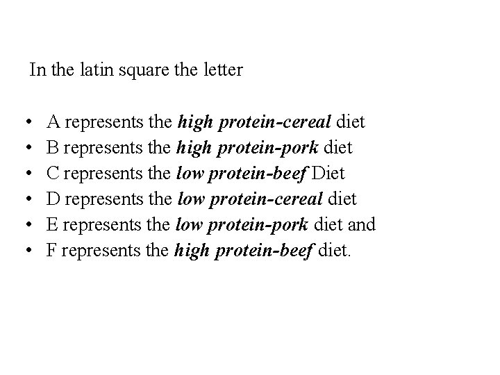 In the latin square the letter • • • A represents the high protein-cereal