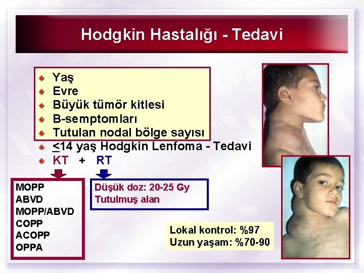 Hodgkin Hastalığı - Tedavi Yaş Evre Büyük tümör kitlesi B-semptomları Tutulan nodal bölge sayısı