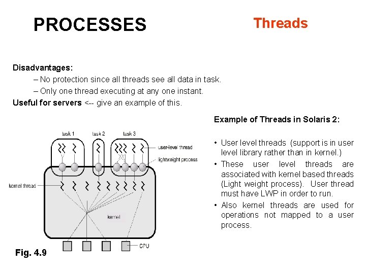 PROCESSES Threads Disadvantages: – No protection since all threads see all data in task.