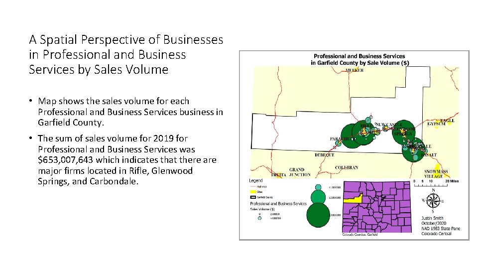 A Spatial Perspective of Businesses in Professional and Business Services by Sales Volume •