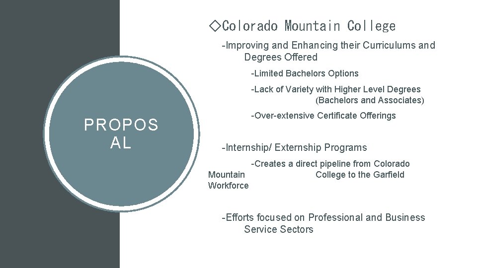◇Colorado Mountain College -Improving and Enhancing their Curriculums and Degrees Offered -Limited Bachelors Options