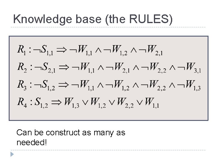 Knowledge base (the RULES) Can be construct as many as needed! 