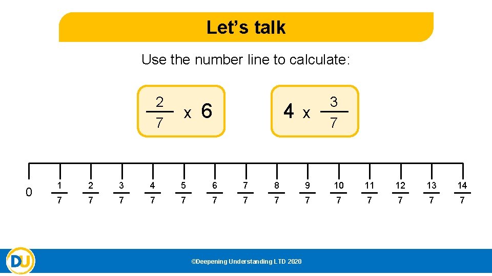 Let’s talk Use the number line to calculate: 2 7 0 x 6 4