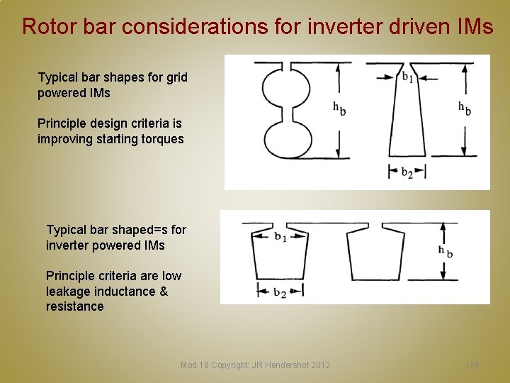 Rotor bar considerations for inverter driven IMs Typical bar shapes for grid powered IMs
