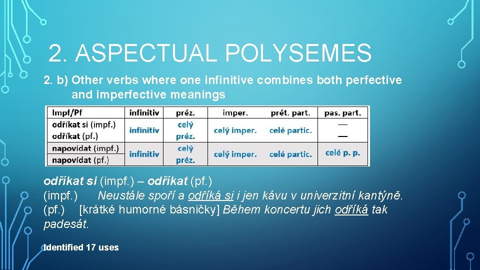 2. ASPECTUAL POLYSEMES 2. b) Other verbs where one infinitive combines both perfective and