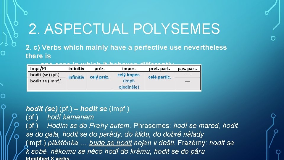 2. ASPECTUAL POLYSEMES 2. c) Verbs which mainly have a perfective use nevertheless there