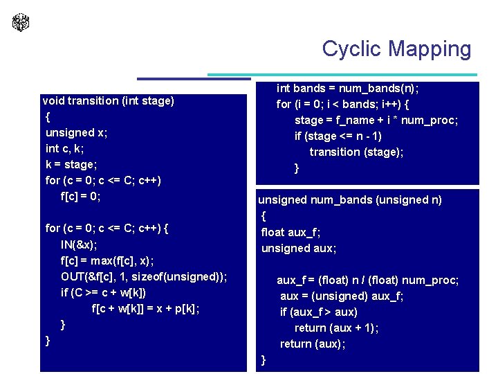 Cyclic Mapping void transition (int stage) { unsigned x; int c, k; k =