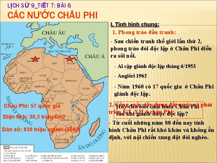 LỊCH SỬ 9_TIẾT 7: BÀI 6 CÁC NƯỚC CH U PHI I, Tình hình