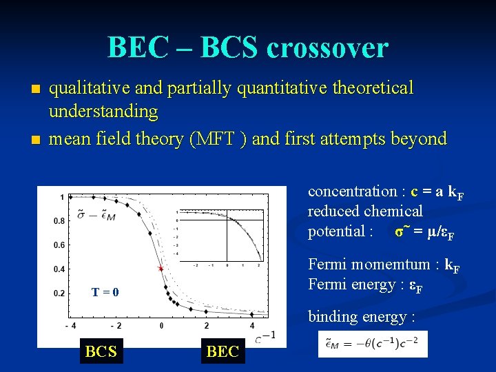 BEC – BCS crossover n n qualitative and partially quantitative theoretical understanding mean field