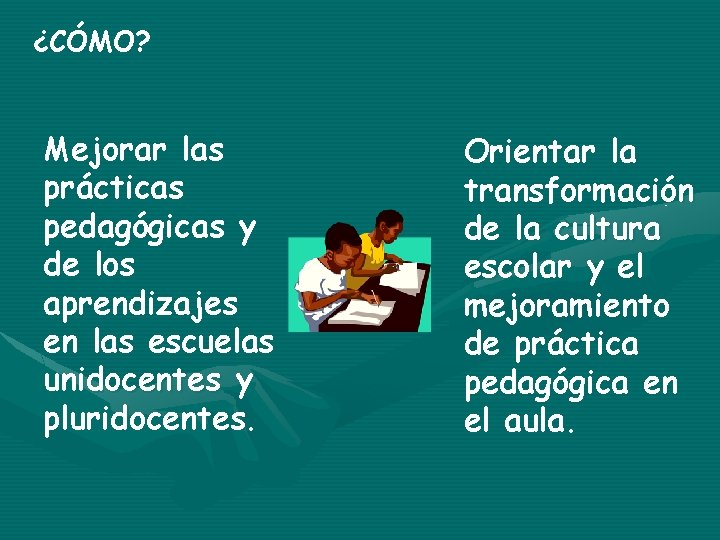 ¿CÓMO? Mejorar las prácticas pedagógicas y de los aprendizajes en las escuelas unidocentes y