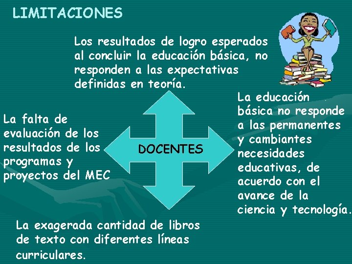 LIMITACIONES Los resultados de logro esperados al concluir la educación básica, no responden a