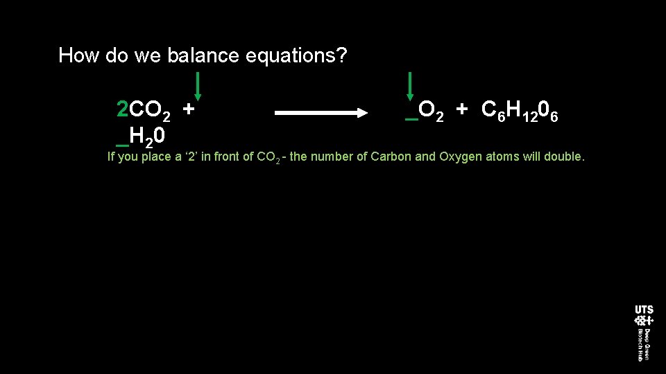 How do we balance equations? 2 CO 2 + _H 20 _O 2 +