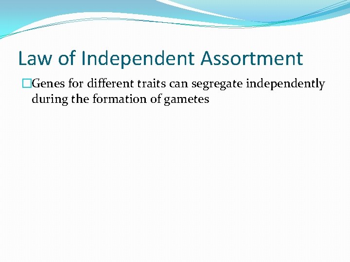 Law of Independent Assortment �Genes for different traits can segregate independently during the formation