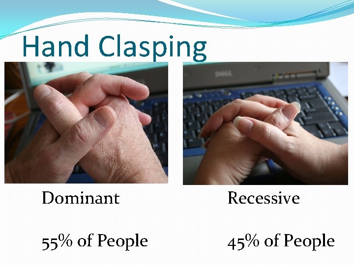 Hand Clasping Dominant Recessive 55% of People 45% of People 