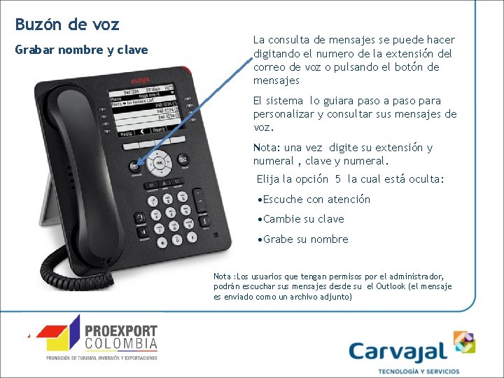 Buzón de voz Grabar nombre y clave La consulta de mensajes se puede hacer