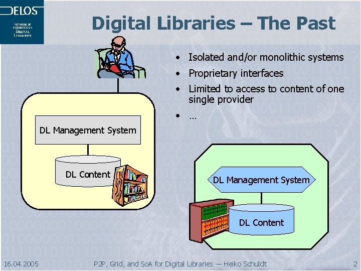 Digital Libraries – The Past • Isolated and/or monolithic systems • Proprietary interfaces •