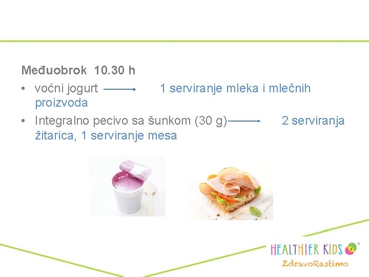 Međuobrok 10. 30 h • voćni jogurt 1 serviranje mleka i mlečnih proizvoda •
