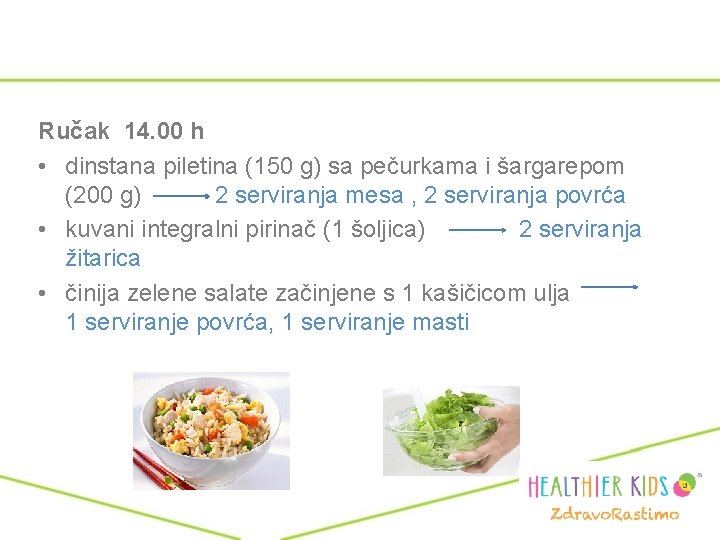 Ručak 14. 00 h • dinstana piletina (150 g) sa pečurkama i šargarepom (200