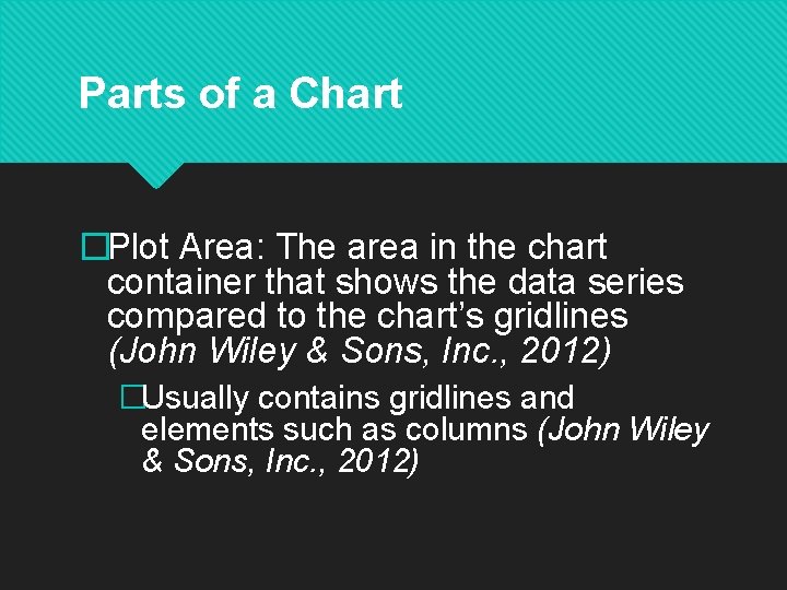 Parts of a Chart �Plot Area: The area in the chart container that shows