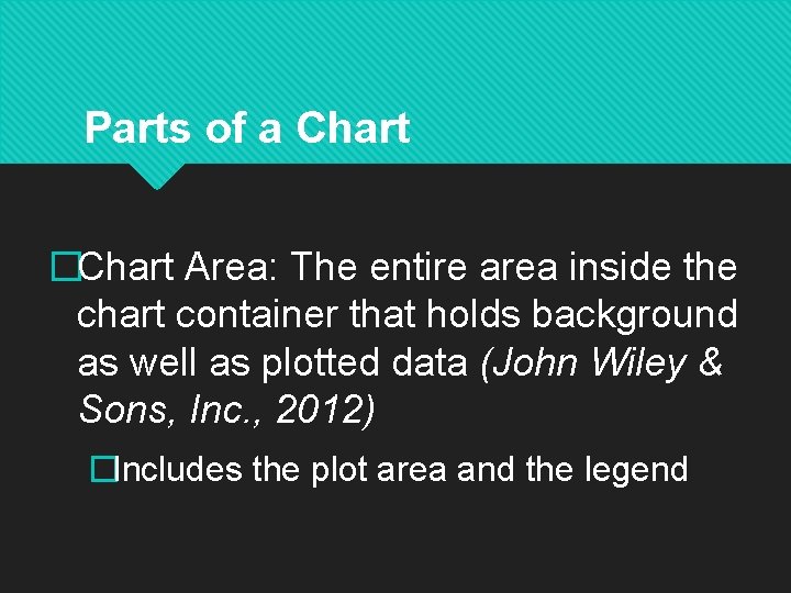 Parts of a Chart �Chart Area: The entire area inside the chart container that